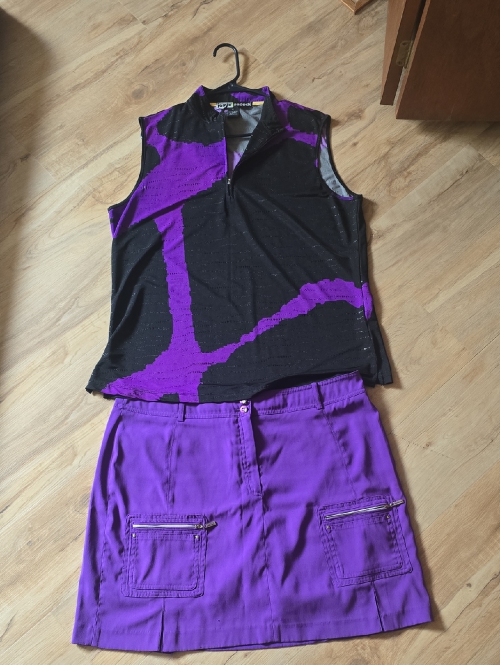 Jamie Sadock Black and Purple Golf Polo Top XL With Matching Purple Skort Sz 18